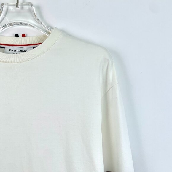 CM0240 Thom Browne White Long-Sleeve Crewneck Shirt With Burgundy Stripe - Picture 3 of 8